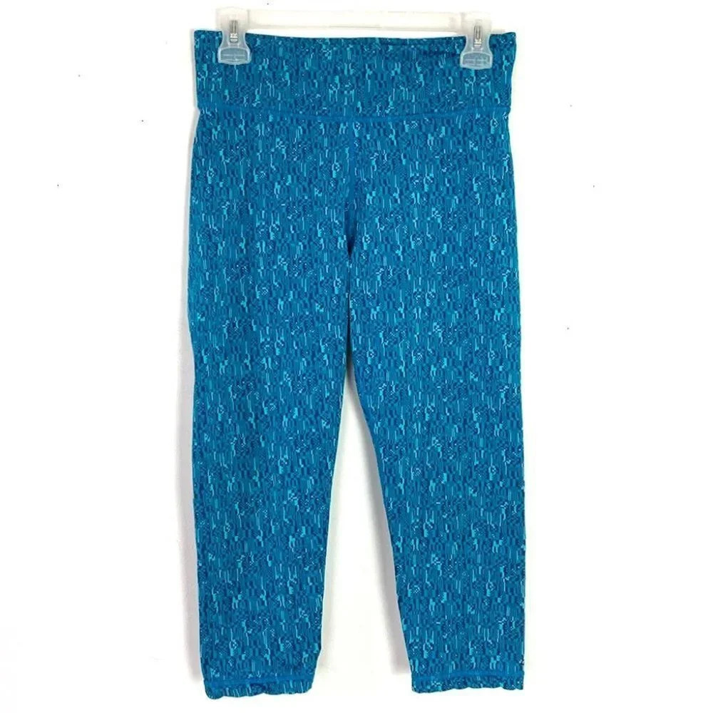 Adidas Climalite Jacquard Blue Cropped Leggings Womens Size Medium Turquoise